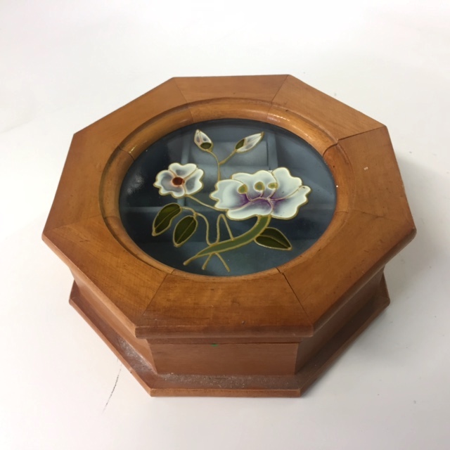 BOX, Hexagonal Painted Glass Trinket or Jewel